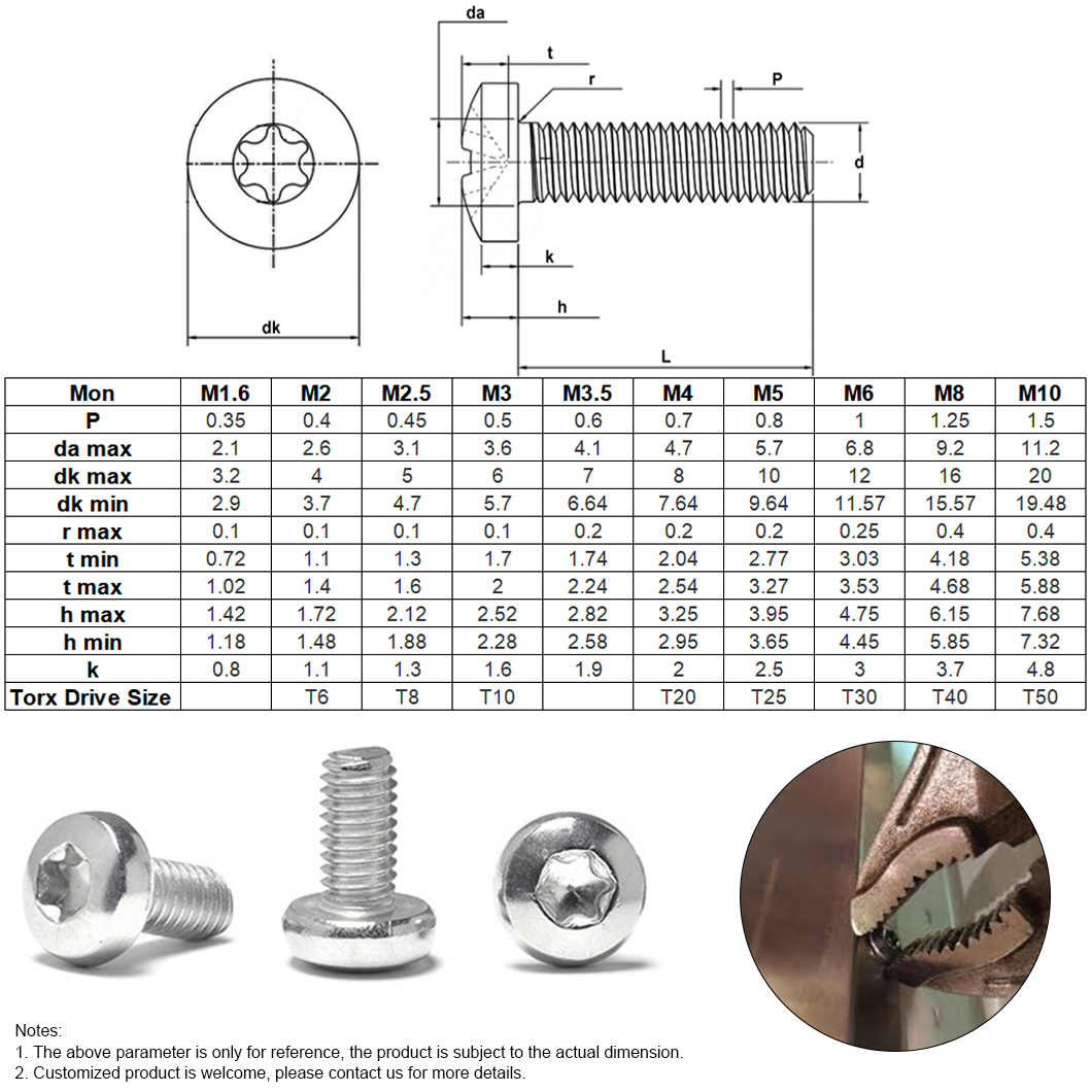 SS304 SS316 Polegada Tamanho Torx Pan Head Parafuso de máquina anti-roubo (2)