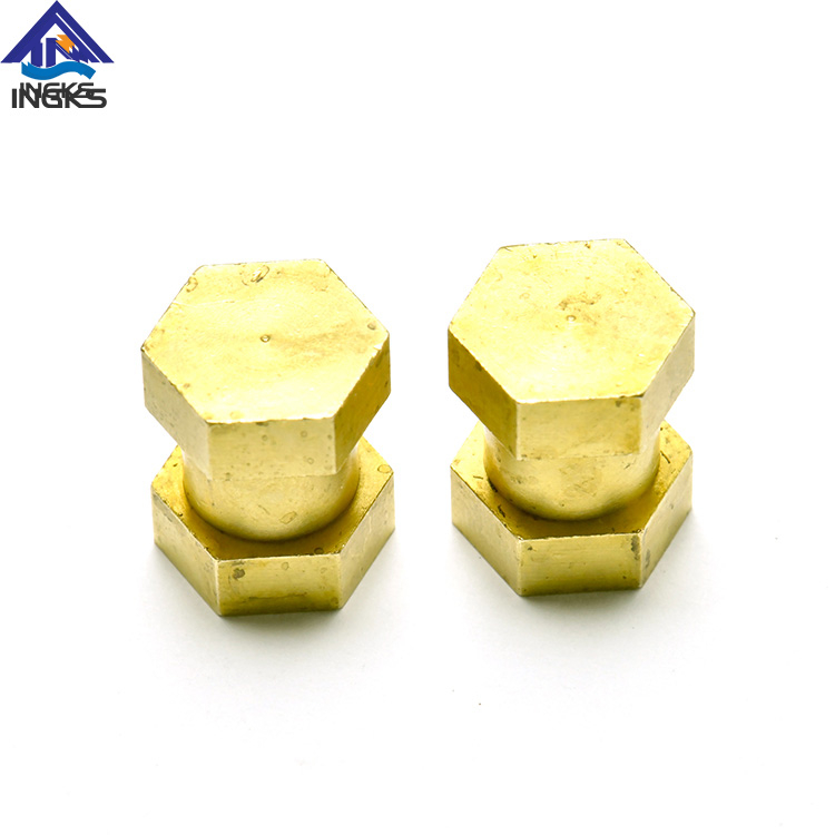 Cilindro de inserção de latão com cabeça hexagonal e corpo ranhurado