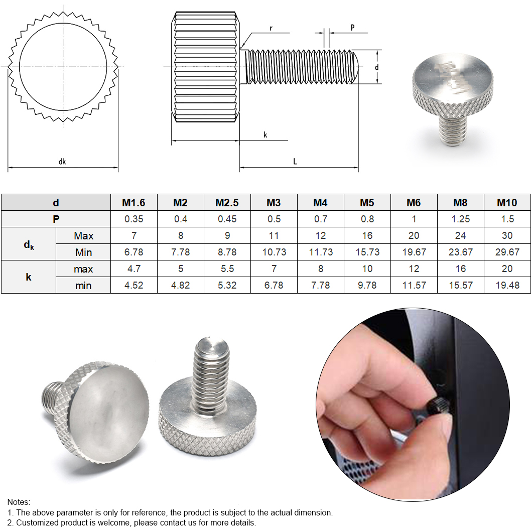 Parafuso de polegar com cabeça de queijo serrilhado diamante INGKS SS304 (1)