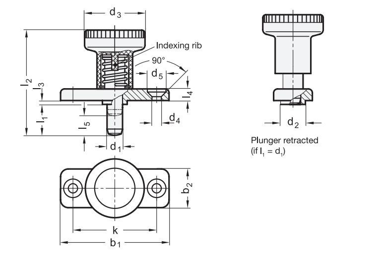 Atuador de indexação do anel GN608 da tração do botão do atuador com posição de descanso 